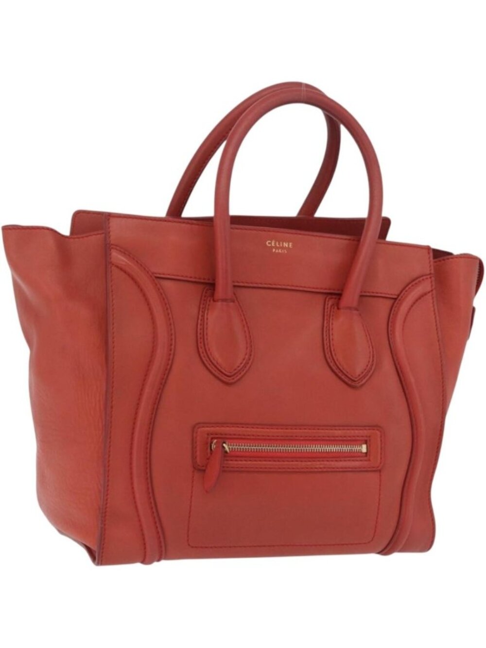 CELINE Luggage Mini Shopper Hand Bag Leather Red Gold Tone